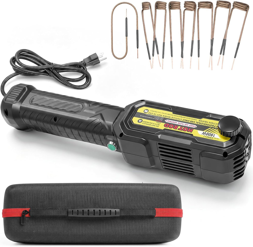 Calentador de inducción de perno de 1800 W, herramienta de calefacción magnética de 110 V con 8 bobinas, estuche de almacenamiento y luz LED para pernos oxidados, tuercas y piezas incautadas