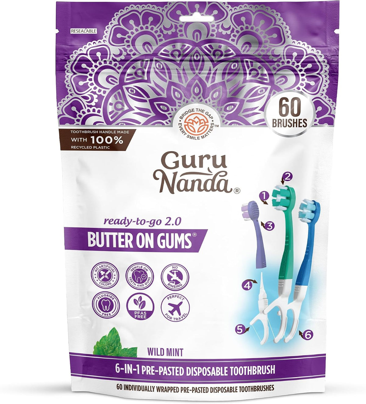 GuruNanda Mini cepillos de dientes desechables con pasta de dientes