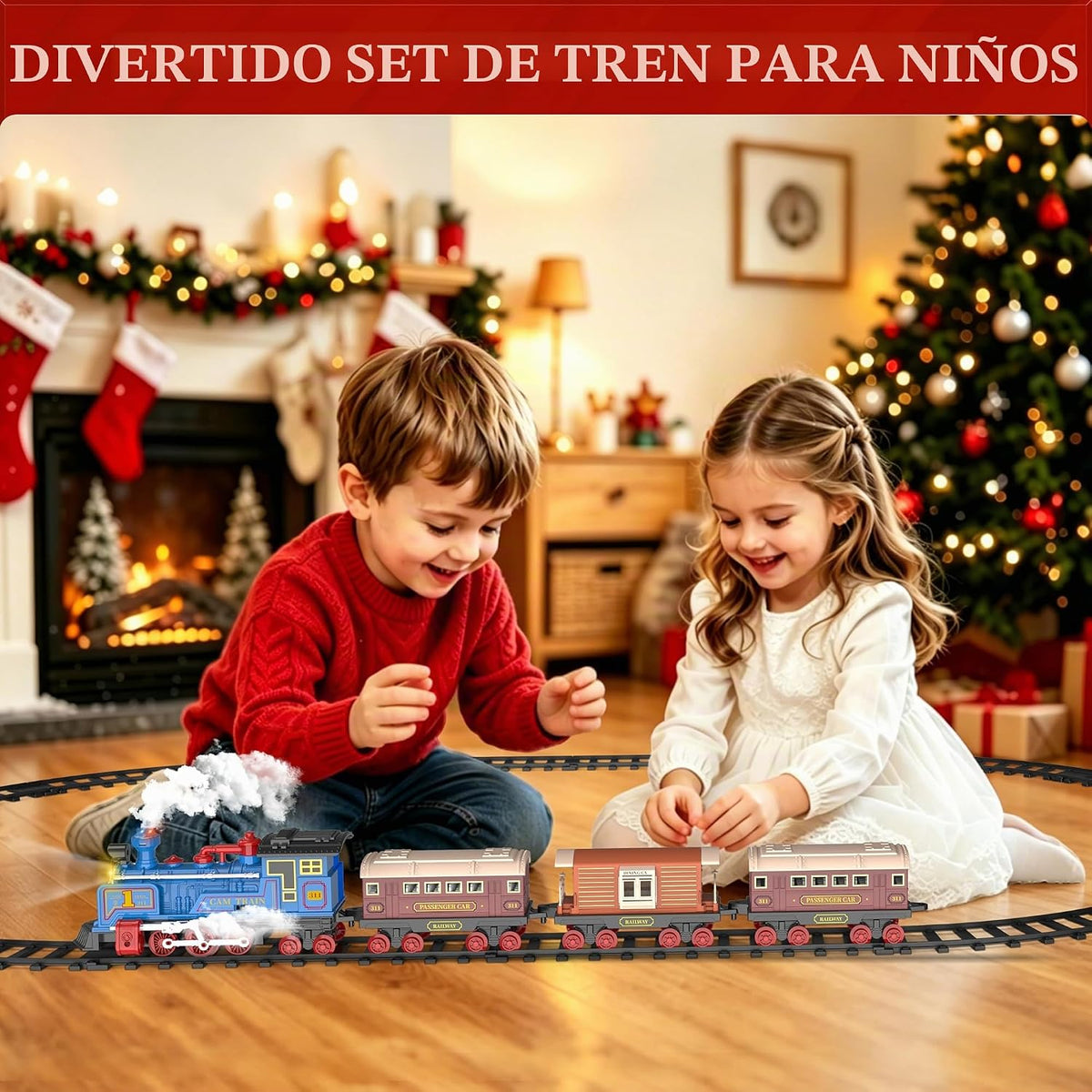 Juego de tren eléctrico para niños de 4 a 8 años, juguetes de tren de vapor