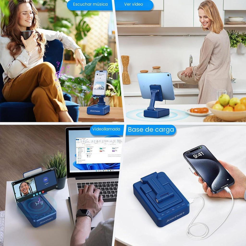 JTEMAN Soporte para teléfono celular con altavoz Bluetooth y función de