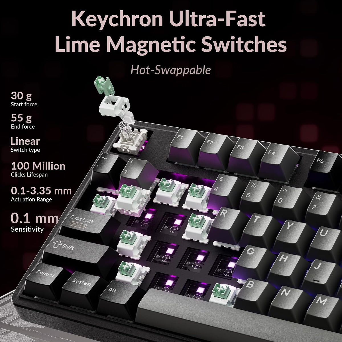 Keychron Teclado mecánico con cable C3 HE TKL (80% de diseño), inte...
