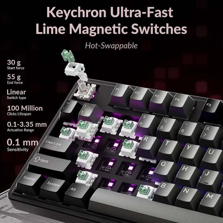 Keychron Teclado mecánico con cable C3 HE TKL (80% de diseño), inte...