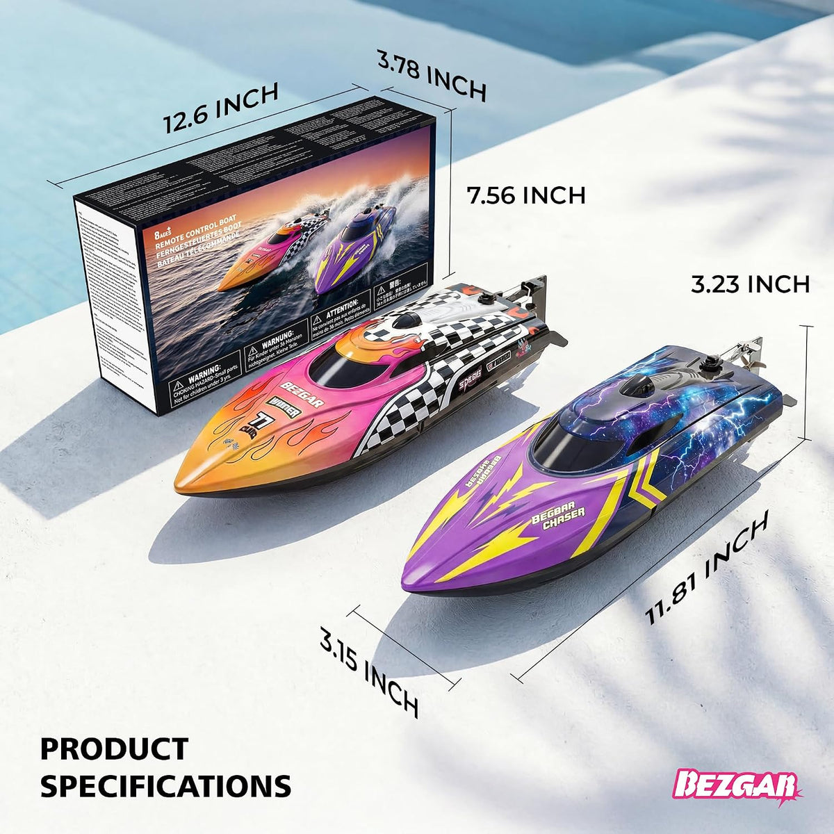 BEZGAR TX136 Barco de control remoto de 12 pulgadas y 25 KPH para niños