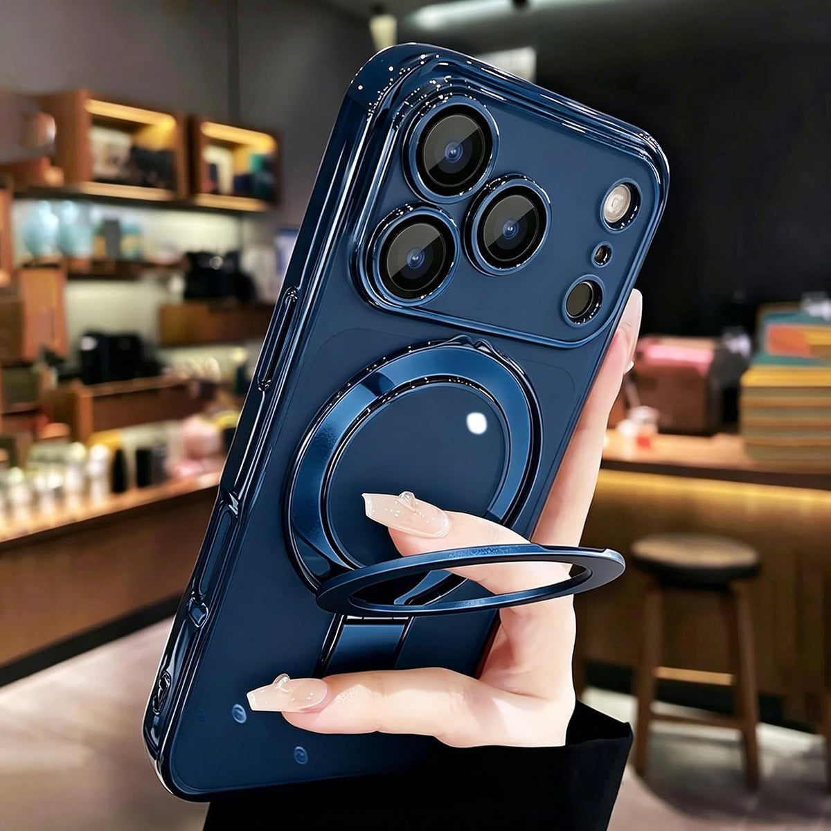 Funda magnética transparente para iPhone 17 Pro Max con soporte, protección completa de la cámara [compatible con Magsafe], funda para iPhone 17 Pro Max de 6.9 pulgadas, azul