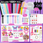 Sunrad Kits de diseñador de moda de 1500+ piezas para niñas con 6 maniquíes, kit de costura DIY para manualidades y artes para hacer ropa de muñeca, juguetes, regalos de cumpleaños para niñas de 6, 7