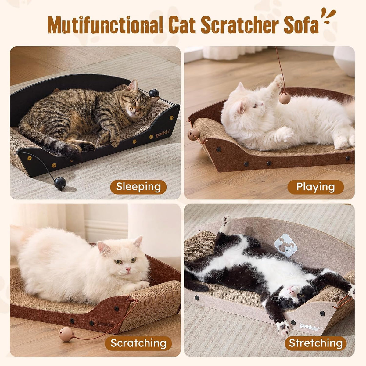 Cama rascador de cartón para gatos de interior de 26 pulgadas, 1