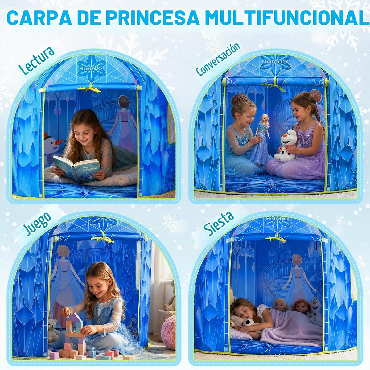 Tienda de campaña de princesa para niñas, juguete congelado, castillo de hielo, casa de juegos para interiores y exteriores, tienda de campaña imaginativa con bolsa de transporte, regalo perfecto de Pascua, cumpleaños y San Valentín para niñas de 2 a 8