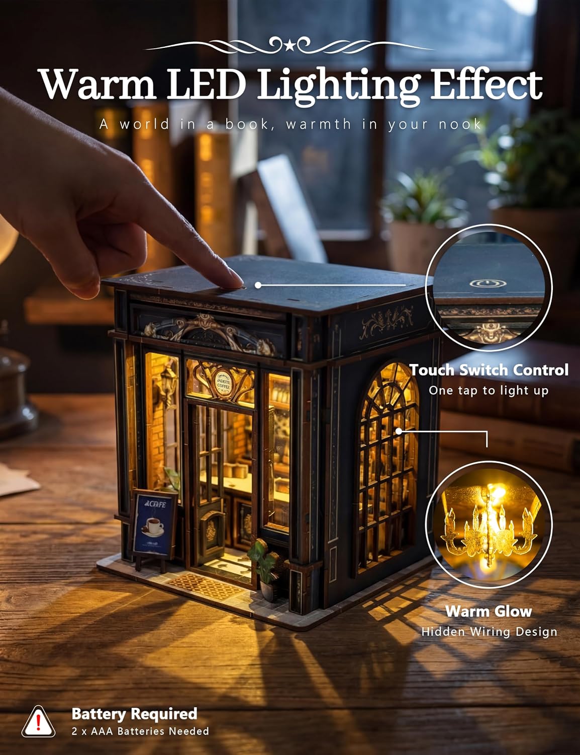 Kit de rincón de libros para cafetería con luz, inserto medieval