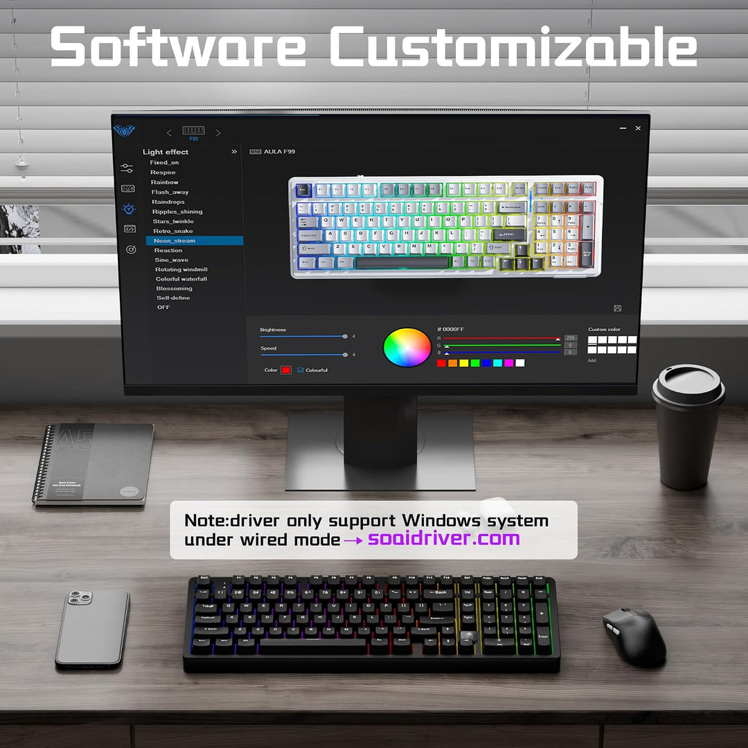 LEOBOG HI98C Pro Teclado mecánico inalámbrico para juegos, triple m...
