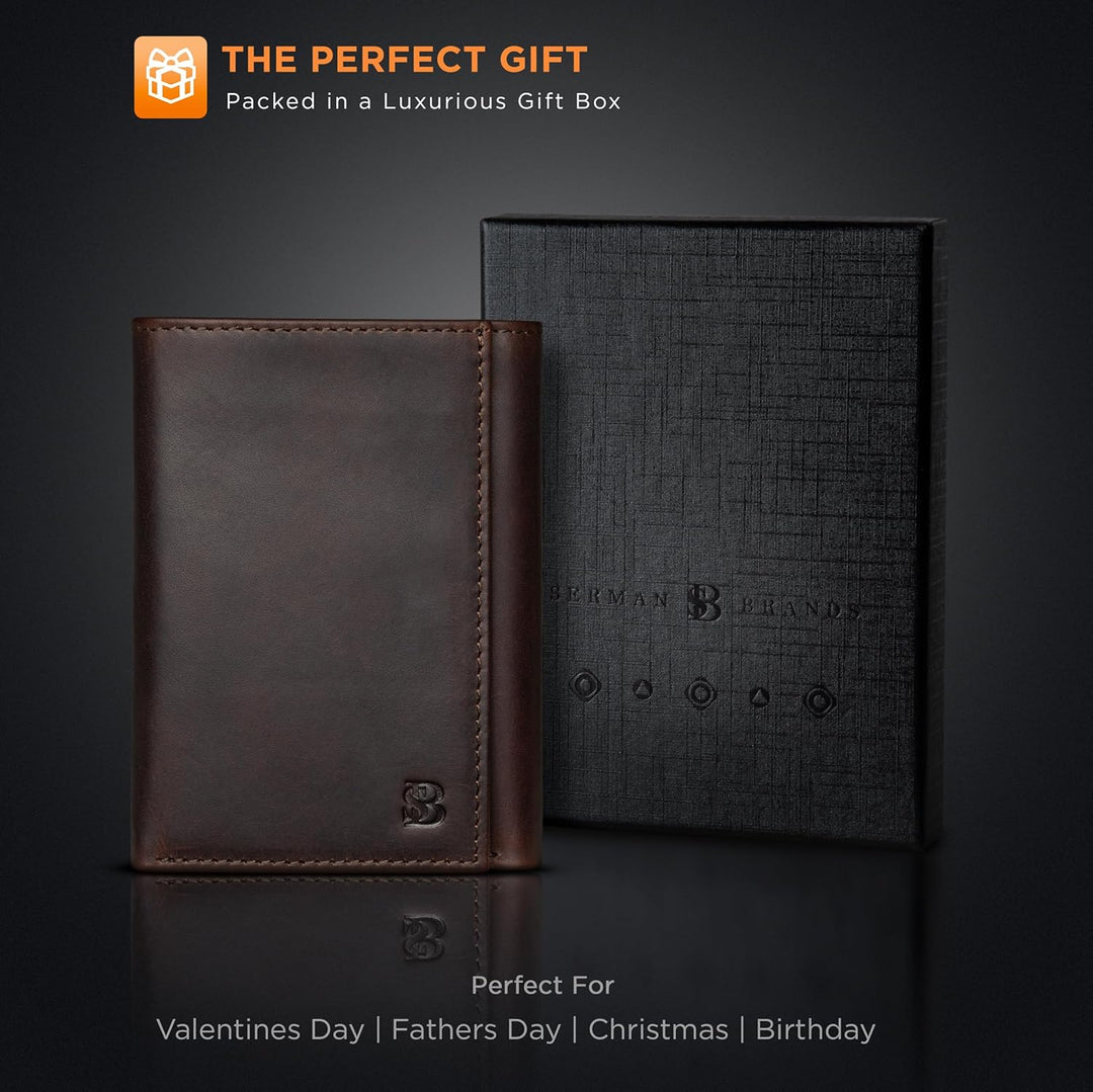 SERMAN BRANDS Billetera plegable para hombre - Cuero genuino con bl...