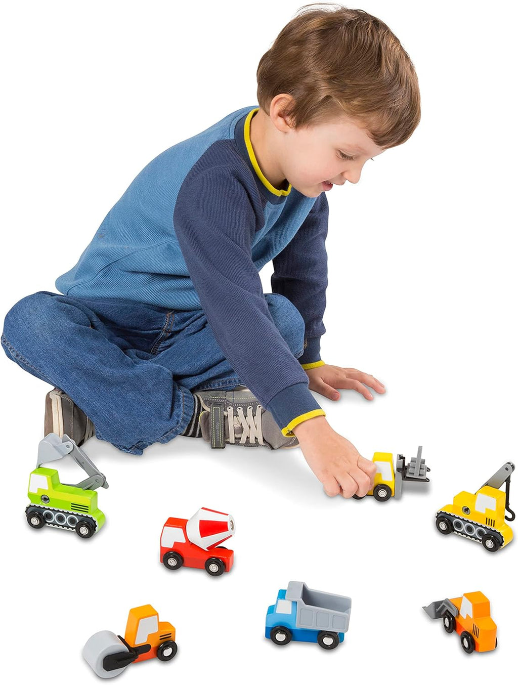Melissa & Doug – de madera de construcción sitio Vehículos con bandeja de almacenamiento de madera (8 Pcs)