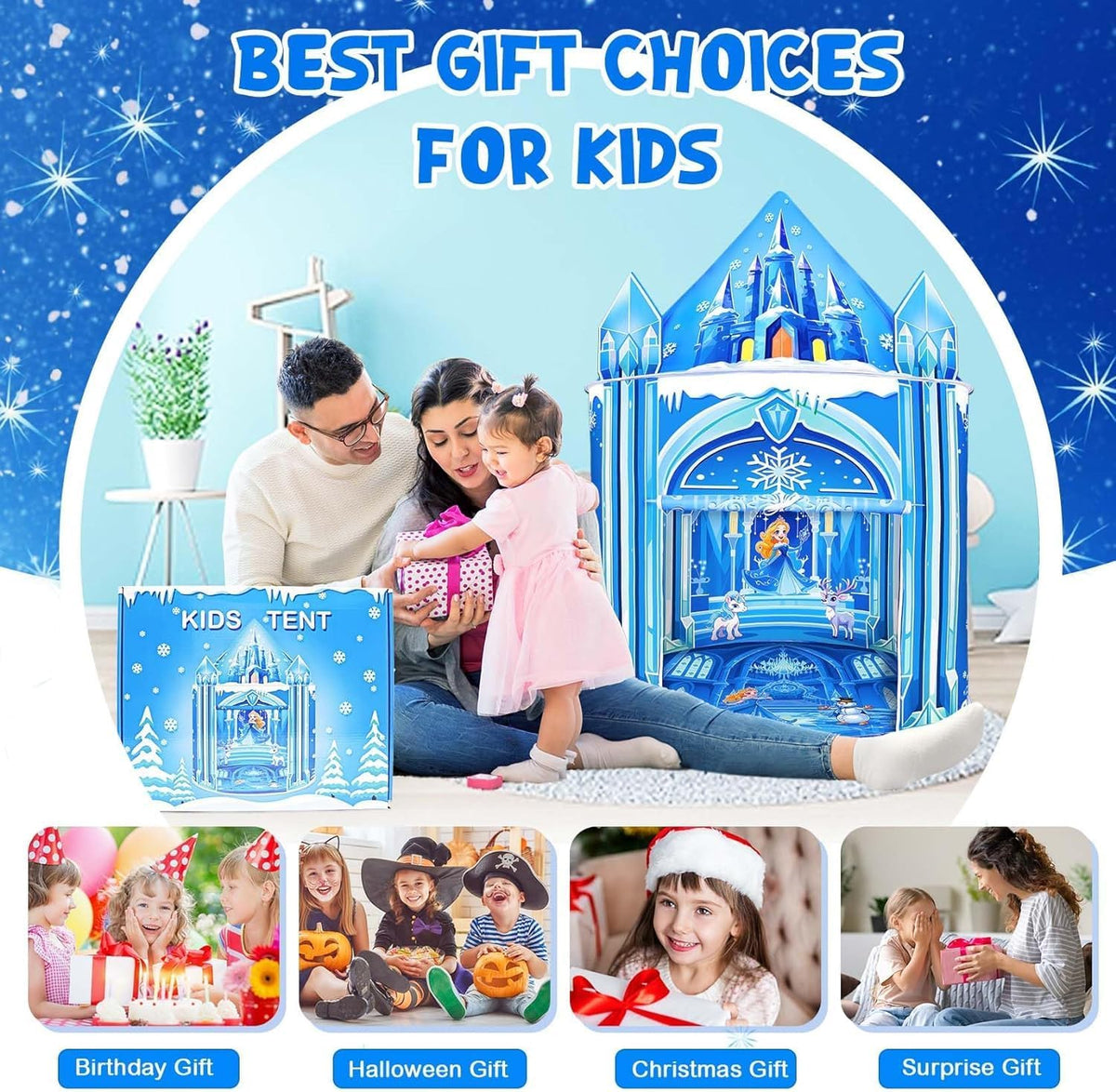 Mnagant Tienda de campaña de juegos de princesa, juguetes para niñas, castillo de hielo, tienda de campaña para niños para interiores y exteriores, casa de juegos grande e imaginativa de 51 x 40
