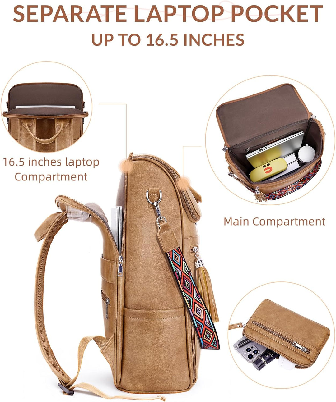 SYTRAH Mochila de cuero para laptop para mujer, bolsa de diseñador...