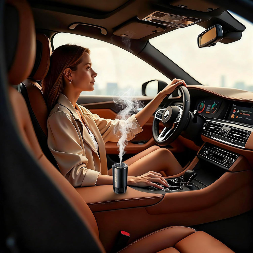 Difusor inteligente de ambientador para automóvil con proyección de cielo estrellado, difusor de perfume para automóvil de 1.8 onzas, 6 meses de fragancia de larga duración, luces de sincronización de música RGB, encendido/apagado automático inteligente