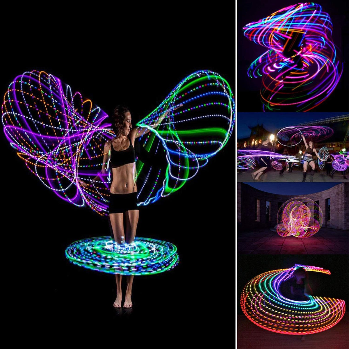 LED Fitness Hoop para Adultos Pérdida de Peso 36In 24In, Aro Luminado para Niños, Mejoras de Color Auto Strobing y Cambio, Equipo HoopFitness Plegable para Pérdida de Peso (Se Necesitan 2 Pilas AA. No Incluidas)