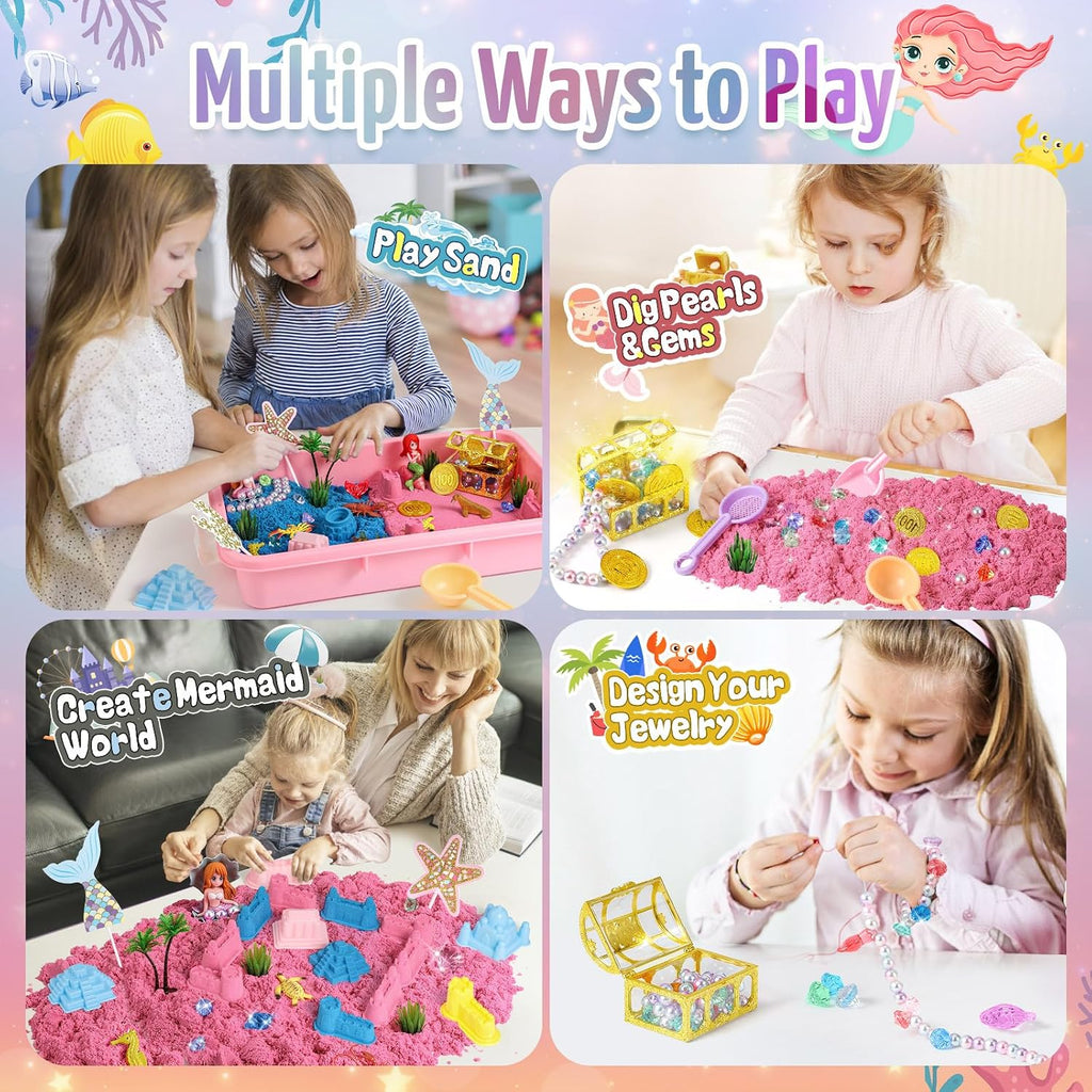 Cubo sensorial de sirena, kit de arena para niñas y niños de 3, 4, 5