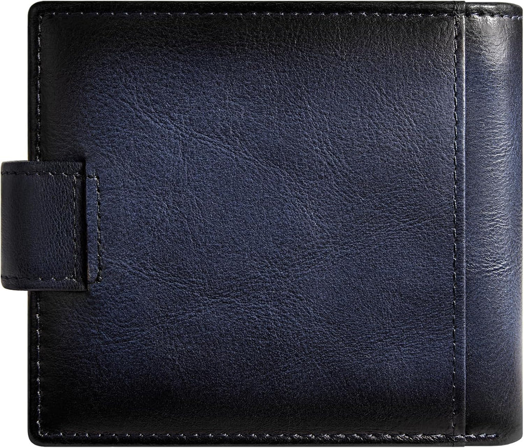 Cartera de cuero vintage para hombre, 19 ranuras para tarjetas, bloqueo RFID, gran capacidad, soporte para tarjetas plegable de cuero de grano superior, Azul, Retro