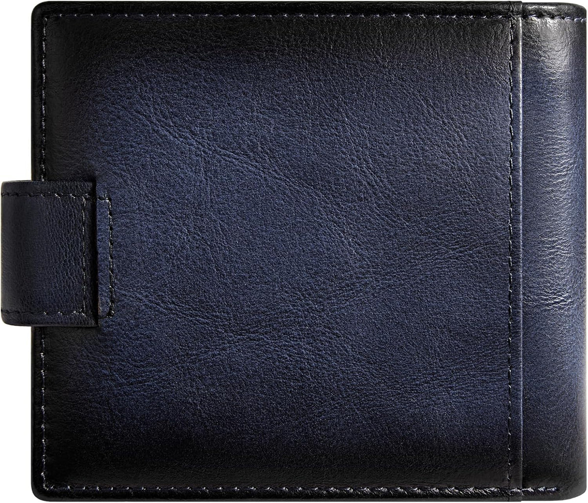 Cartera de cuero vintage para hombre, 19 ranuras para tarjetas, bloqueo RFID, gran capacidad, soporte para tarjetas plegable de cuero de grano superior, Azul, Retro