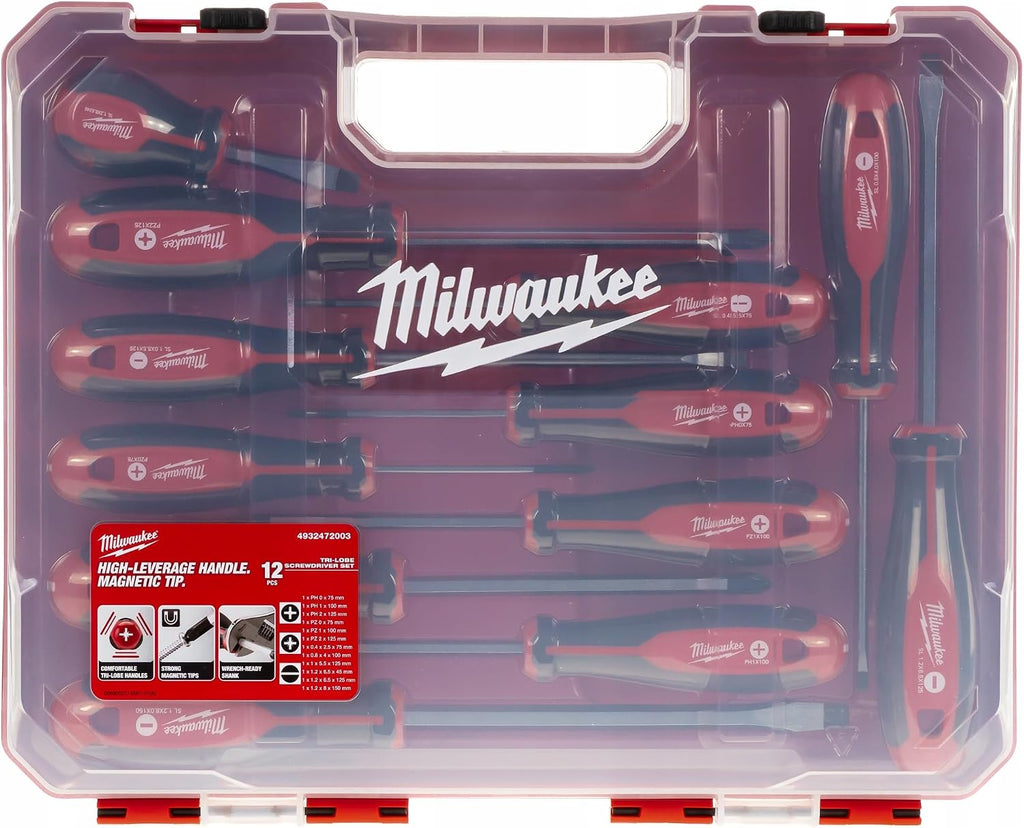 Milwaukee Juego de 12 destornilladores Tri-Lobe 4932472003, rojo