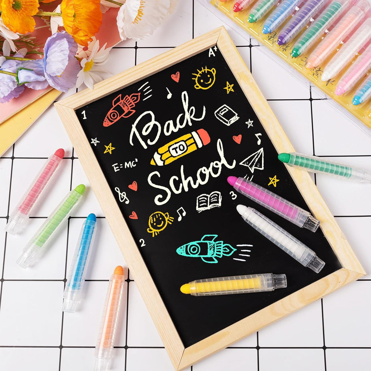Tiza para acera para niños, 48 colores, sin polvo, lavable, tiza con soporte de plástico para pizarra, dibujo, escritura, juguetes, regalo, regalos de fiesta