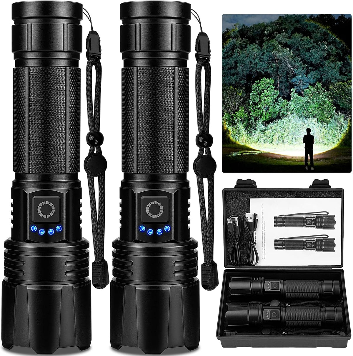 Linternas LED recargables de alto lúmenes, linterna súper brillante de 99,000 lúmenes, potente luz de flash con 5 modos, linterna de mano impermeable para el hogar al aire libre camping