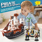 Figuras de acción pirata, juego de barco pirata, juguetes de simulación de barco pirata con 6 figuras de acción y árbol, juguete de juego para niños, juguetes educativos de aprendizaje con figuras