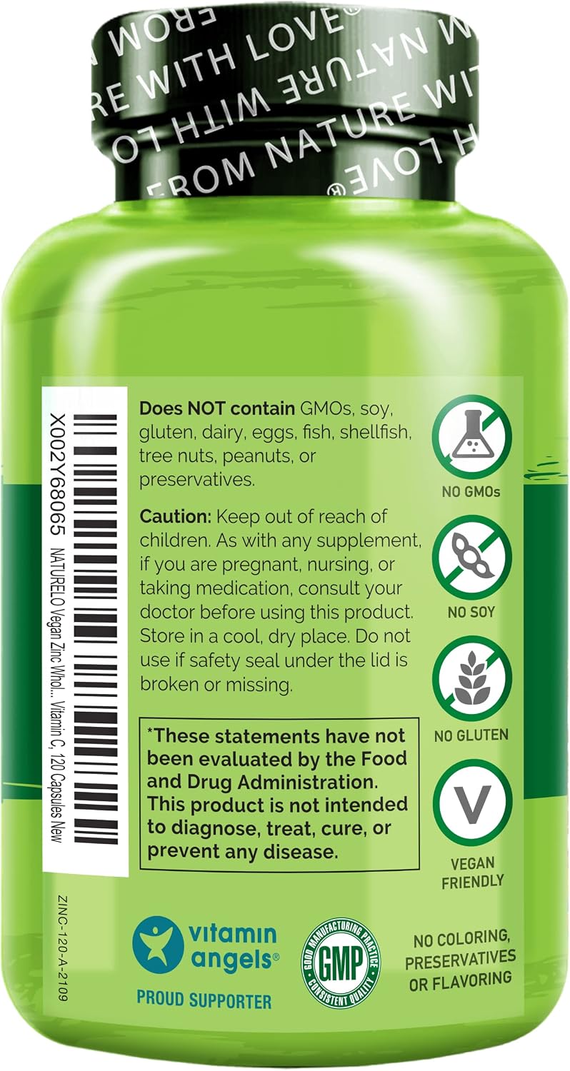 NATURELO Cápsulas veganas de apoyo inmunológico de zinc, complejo d...