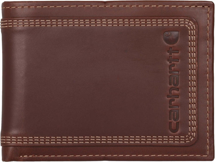 Carhartt Cartera de cuero para hombre con triple puntada, cuero dur...