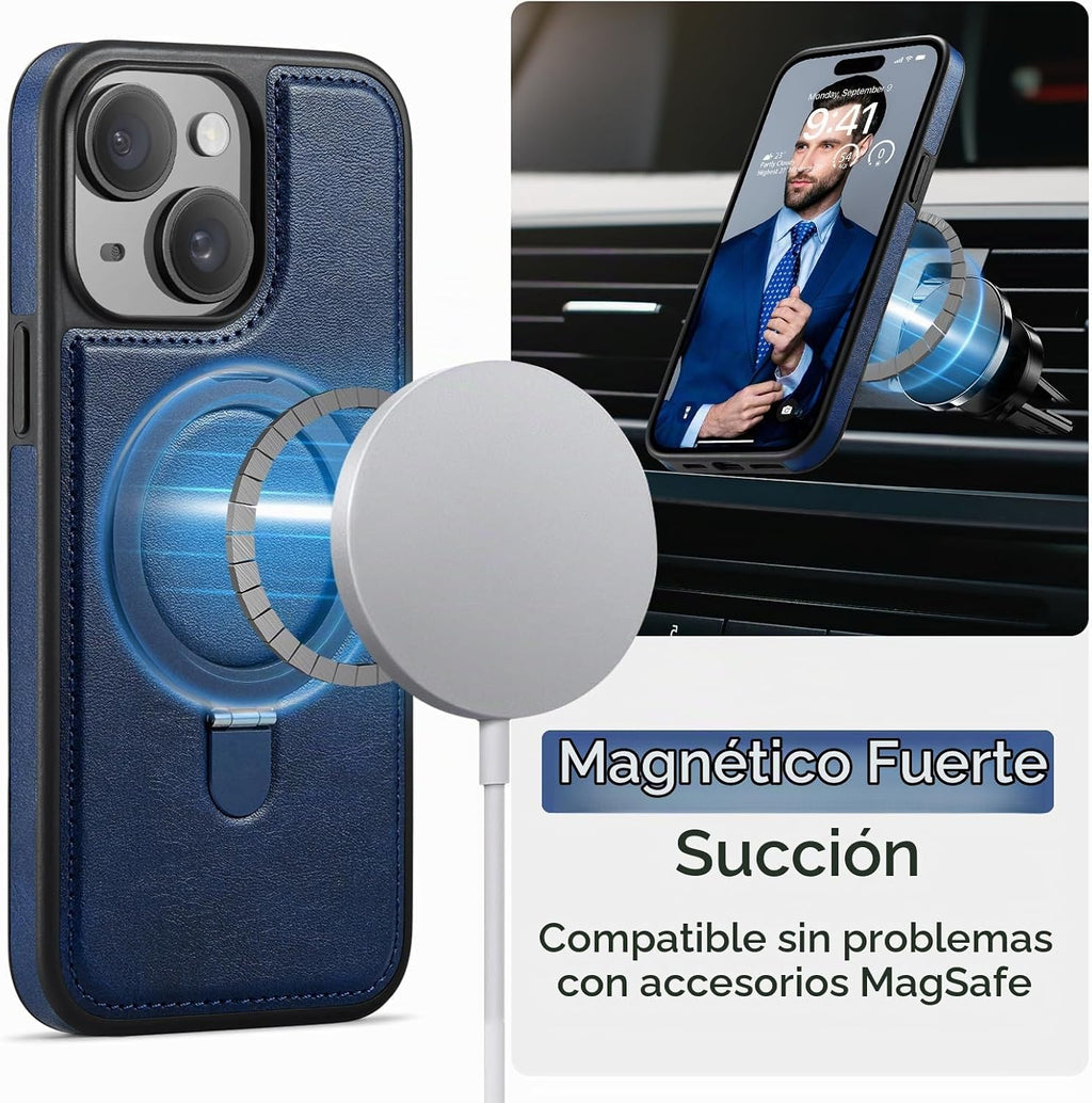 Funda para iPhone 15 con soporte compatible con Magsafe, color azul