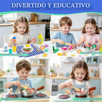 Juboury Wooden Play Food Sets para Kid Kitchen con Stainless Steel Cookware