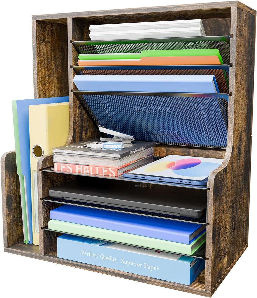 Simple Trending - Organizador de archivos de escritorio de 7 niveles, organizador de papel, marrón rústico
