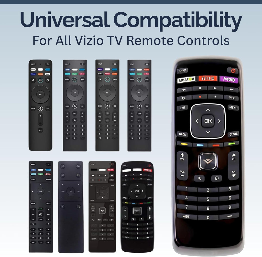 XRT112 - Control remoto de repuesto para televisores Vizio, fácil configuración, infrarrojos, teclas de acceso directo, control remoto universal, compatible con D, E, M, P, V, PX