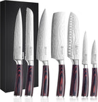 PAUDIN - Juego de cuchillos de chef, 7 piezas de juego de cuchillos de cocina, acero inoxidable de alto carbono, juego de cuchillos ultra afilados, juego de cuchillos profesionales para cocina con