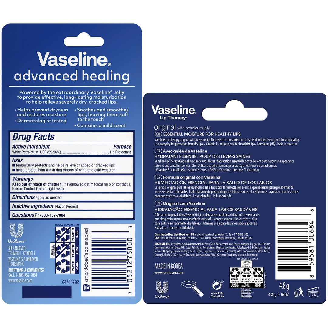 Vaselina para labios con fórmula avanzada Vaseline; protector de pi...