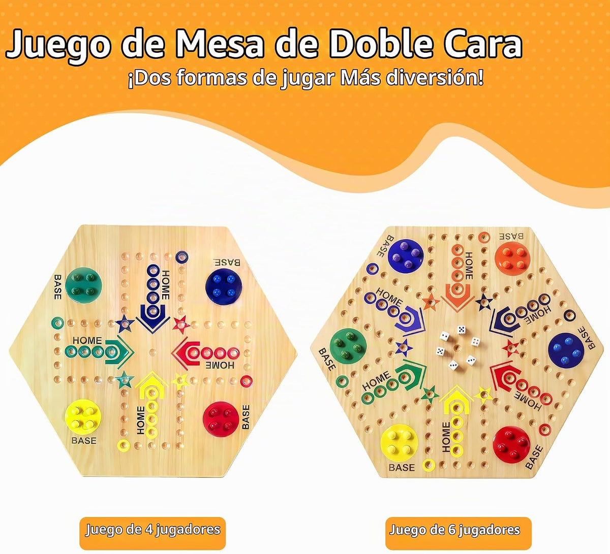 Wooden Board Game, Original Marble Game Double Sided 2-6 Player,15 Inch