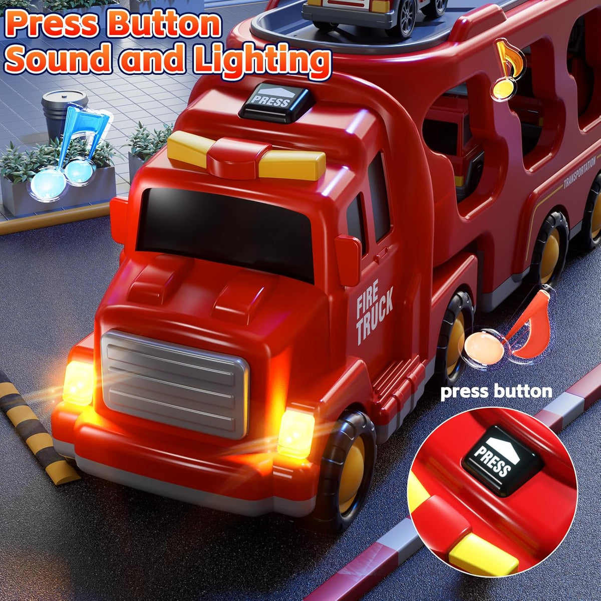 KIZONLY Camiones de Bomberos de Juguete para Niños Pequeños de 1-3,...