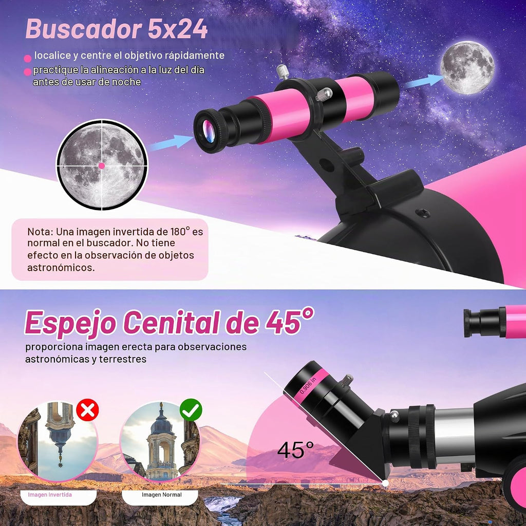 Telescopio para Adultos de Alta Potencia, Apertura de 80mm 600mm Telescopios para Astronomía para Adultos, Niños y Principiantes, Telescopio Refractor Portátil de Viaje con Trípode, Adaptador para
