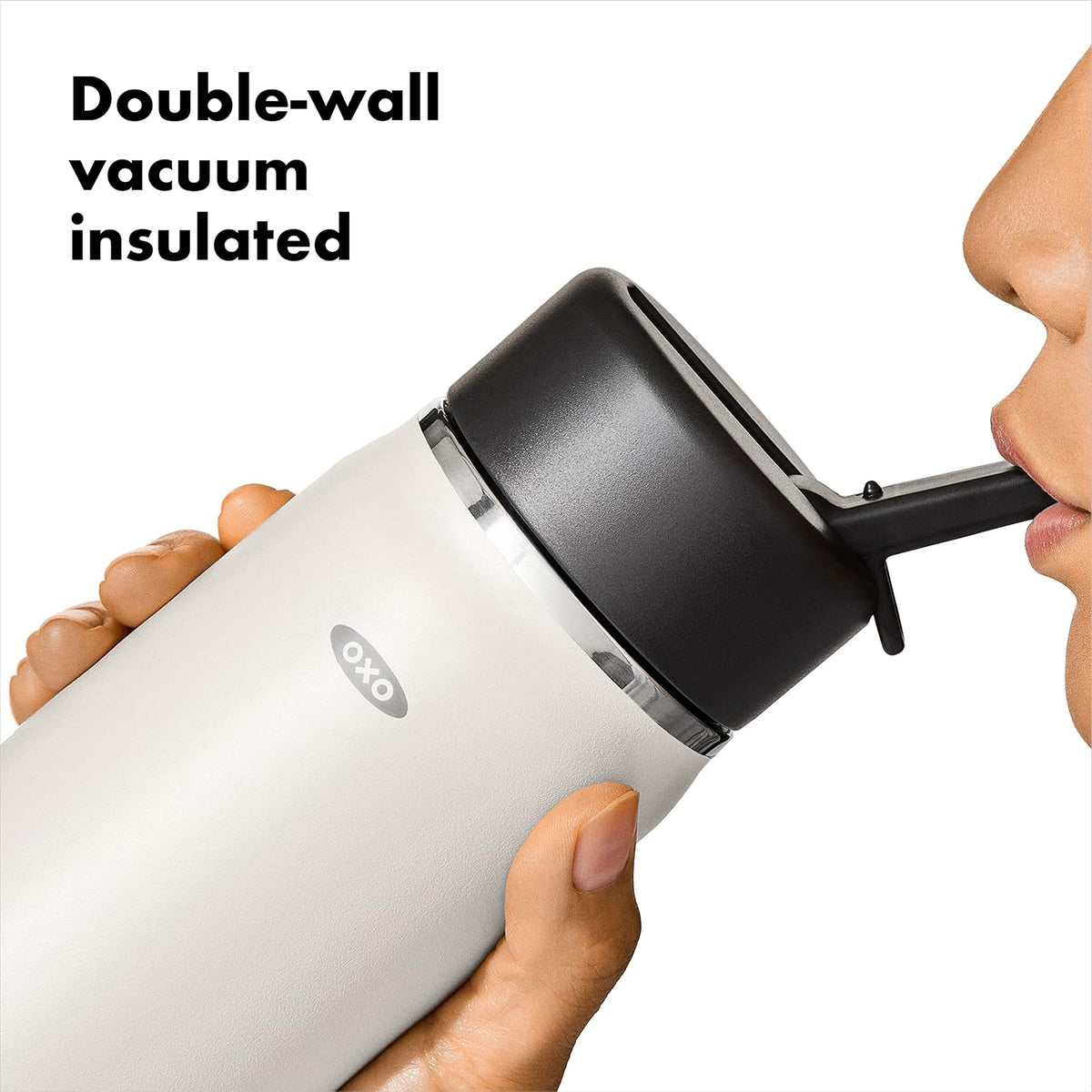 OXO Strive - Botella de agua de boca ancha de 20 onzas con tapa con popote, cuarzo