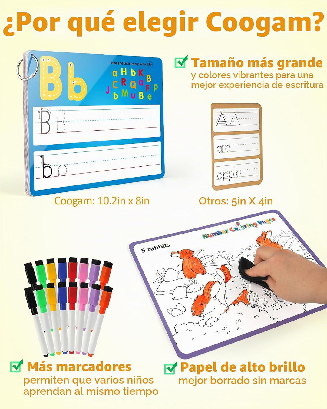 Coogam Tarjetas de práctica de escritura y dibujo, 36 piezas, Alfab...