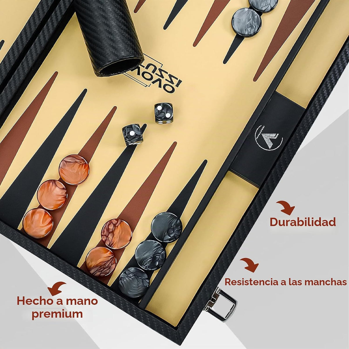Juego de backgammon de 15 pulgadas para adultos, de fibra de carbono de alta calidad, de piel sintética, plegable, juego de mesa clásico de viaje portátil para fiestas familiares, entretenimiento al aire libre