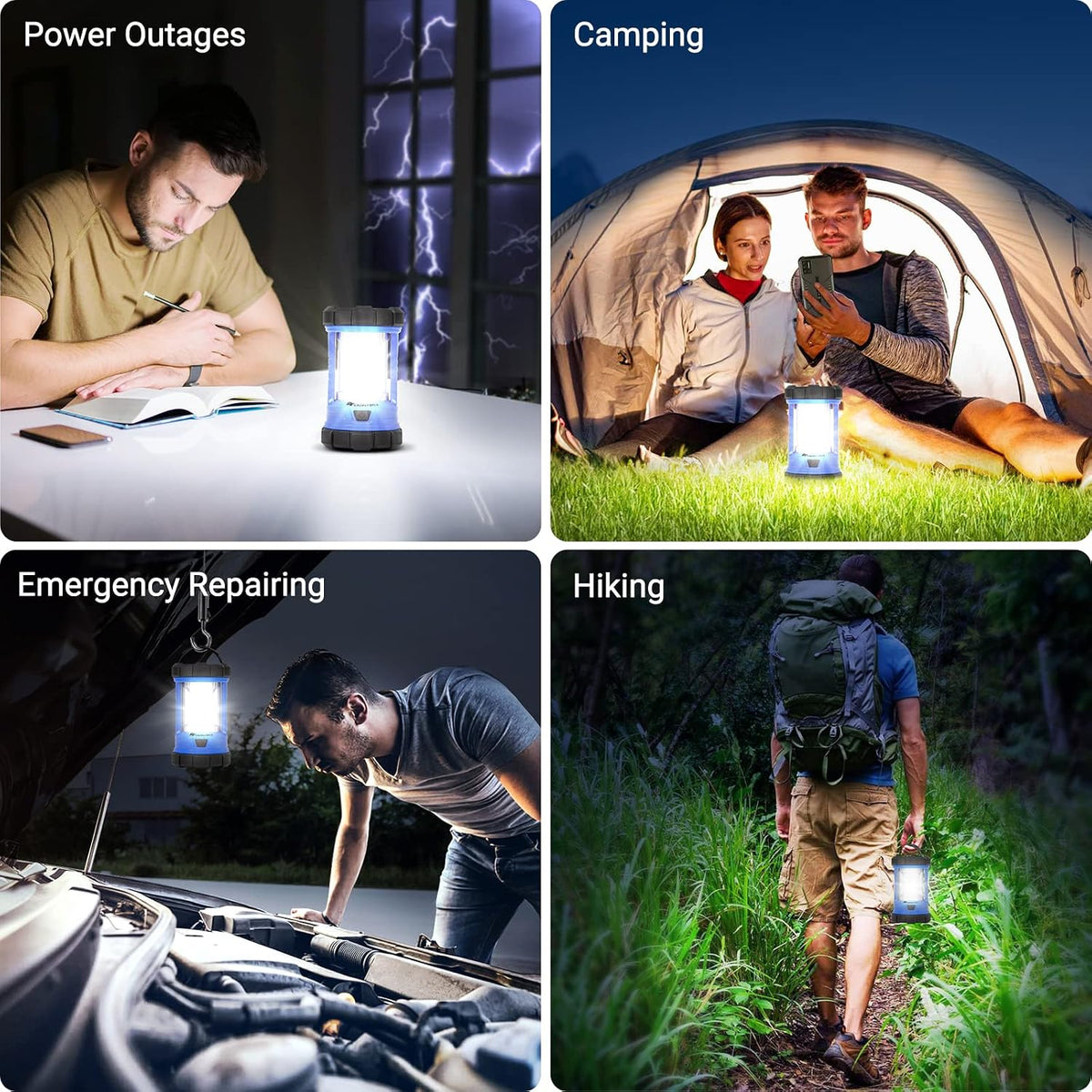 Lámpara Linterna de camping, linternas LED de 3200 lúmenes para cortes de energía, cargador de teléfono de 4600 mAh y linterna recargable, linterna con 5 modos de luz para huracanes/emergencias/tormentas