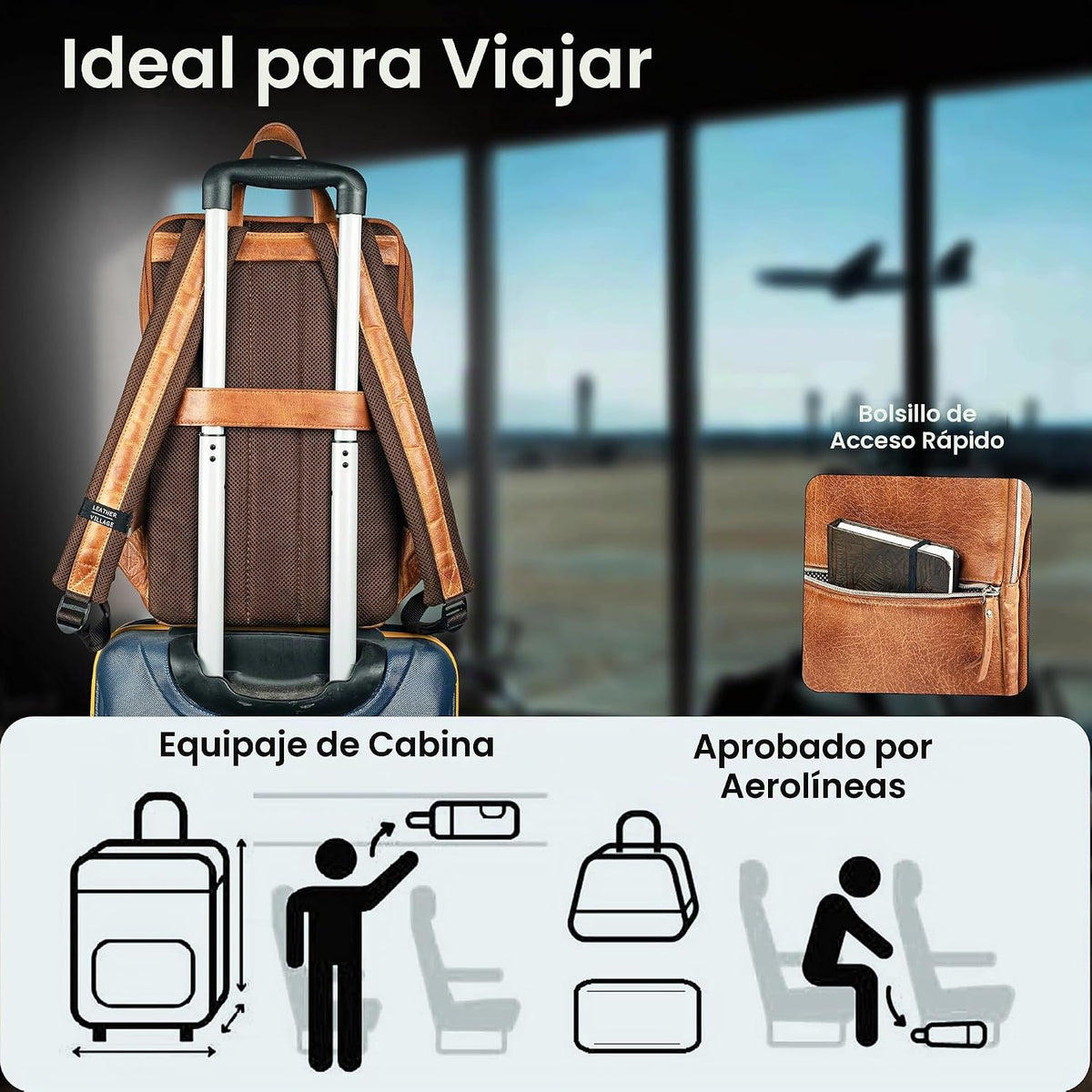 LEATHER VILLAGE Mochila de cuero para computadora portátil para hombres con correa de carretilla 16L Slim