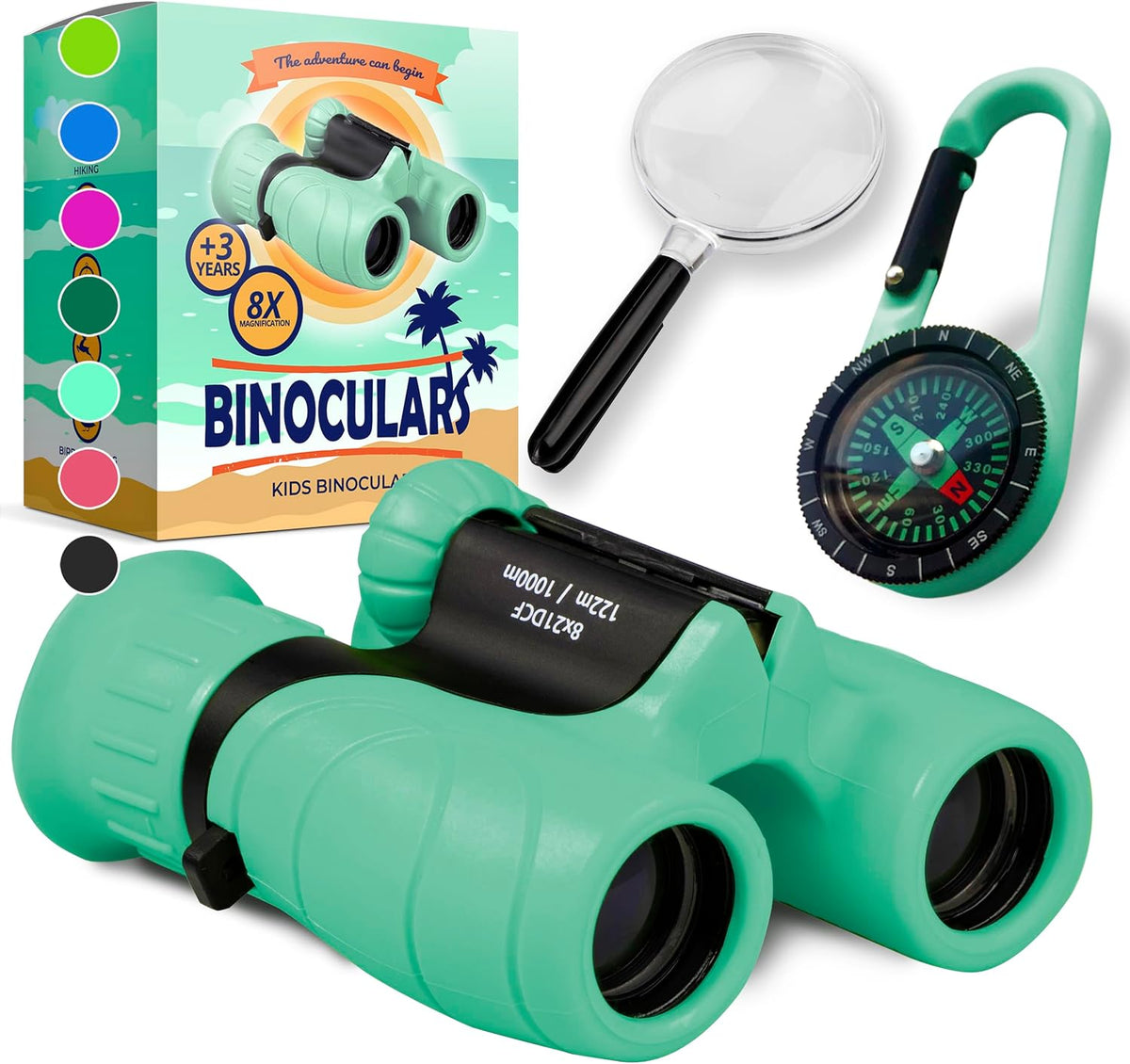 Binoculares para niños – Juguete perfecto para niños pequeños y niñas – Juego extenso que incluye lupa y brújula – Potente aumento 8 x 21 – niños de 3 a 12 años para niños pequeños
