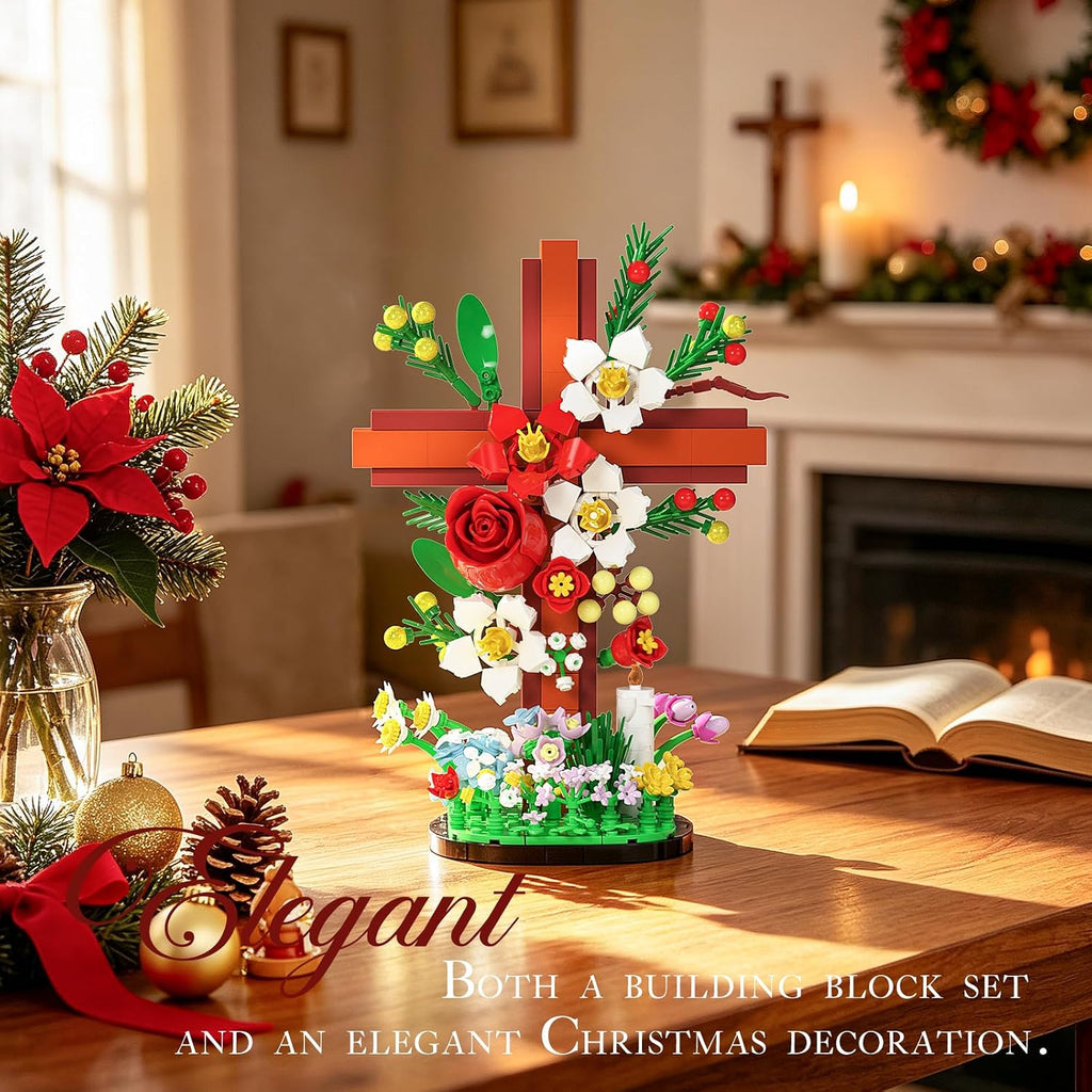 Juego de construcción de calendario de Adviento de Navidad de Jesús Cross Flower 2026, compatible con Lego, 24 días de cruz religiosa, coleccionables, cuenta regresiva, católicos, cristianos