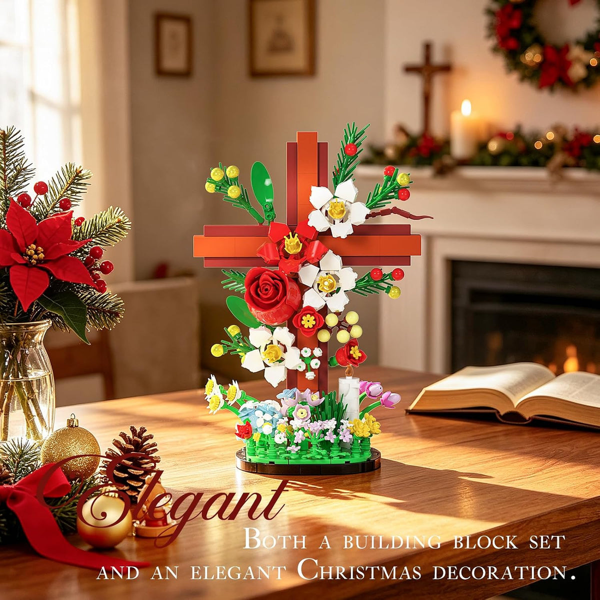 Juego de construcción de calendario de Adviento de Navidad de Jesús Cross Flower 2026, compatible con Lego, 24 días de cruz religiosa, coleccionables, cuenta regresiva, católicos, cristianos