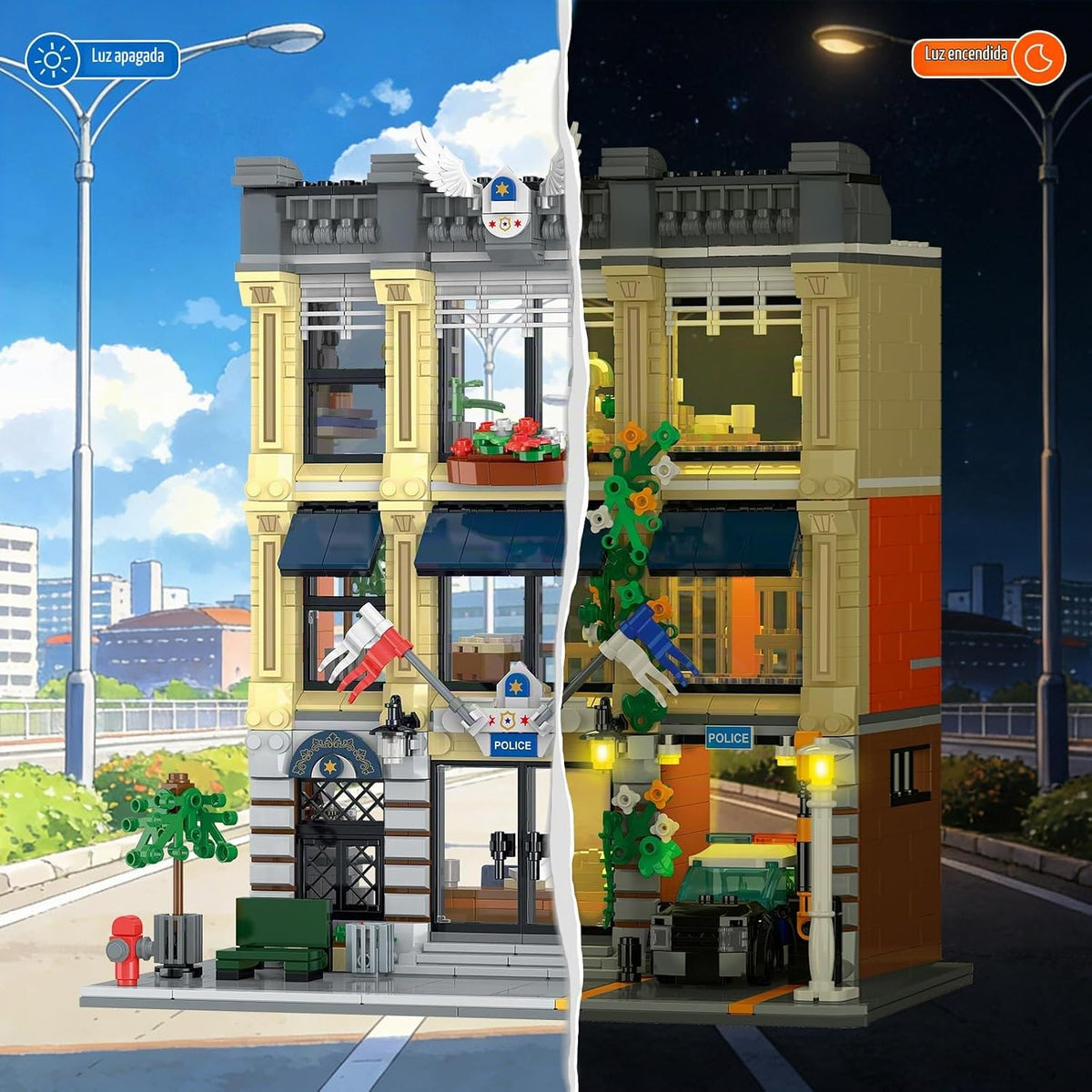 Mov Stone City Police Station - Juego de construcción compatible con Lego, 1445 piezas