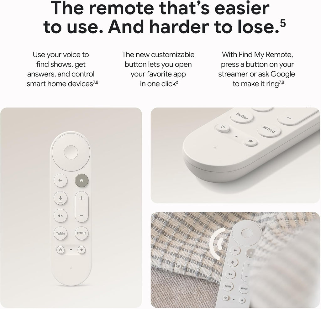 Google TV Streamer 4K - Entretenimiento de transmisión rápida en tu televisor con control remoto de búsqueda por voz - Mira películas, programas, TV en vivo y Netflix en 4K HDR, control inteligente