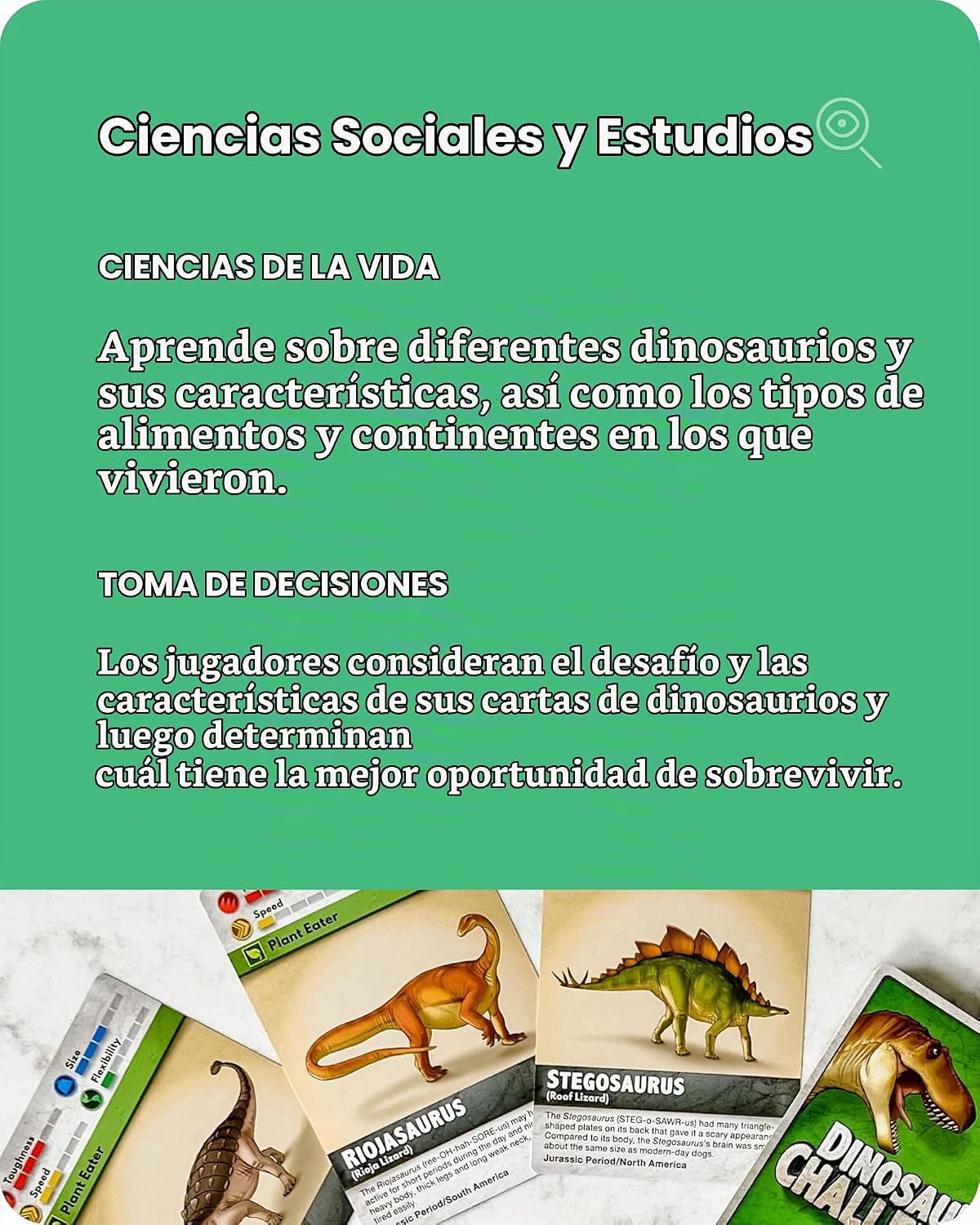 SimplyFun Dinosaur Challenge - Aprende sobre dinosaurios y análisis situacional - Juego de cartas atractivo y educativo para niños - 2 a 4 jugadores - A partir de 7 años