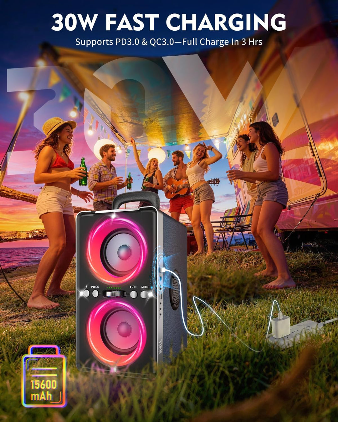 YIER Altavoz Bluetooth, altavoz de fiesta de pico de 240 W con grav...