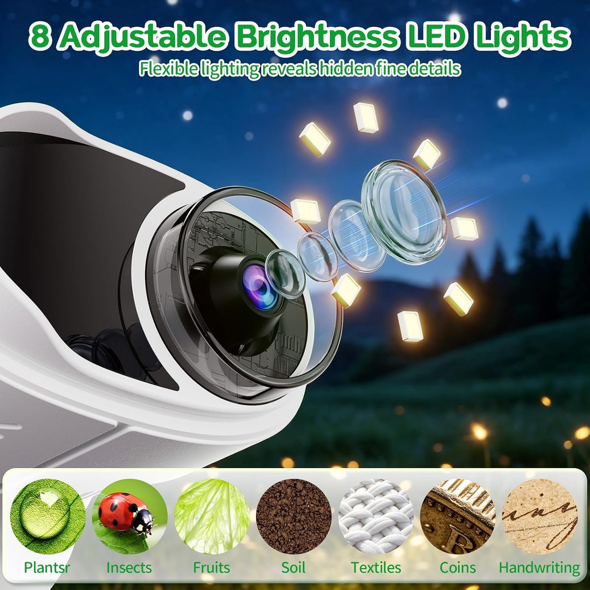 Microscopio de bolsillo de pantalla de 2.4 "para niños: Microscopio de mano 1000X para foto y video - Kits de ciencia portátiles Juguetes STEM - Regalos de Navidad/cumpleaños para niñas y niños de 3 a